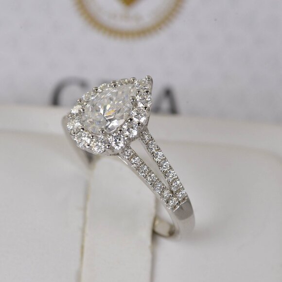 Certified 3.68ct Pear Cut Engagement Moissanite Ring - Picture 4 of 6